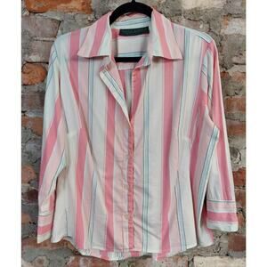 Harve Benard Blouse Womens Sz XL Pink Stripes Shirt Top Button Up i